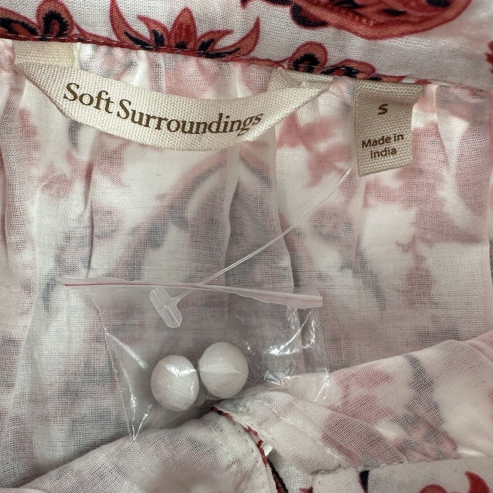 Soft Surroundings S White Red Floral Paisley Cotton Button Blouse Top Boho Y2K - Picture 6 of 8